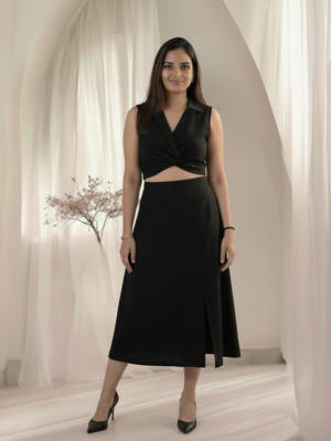 Black crop top with skirt