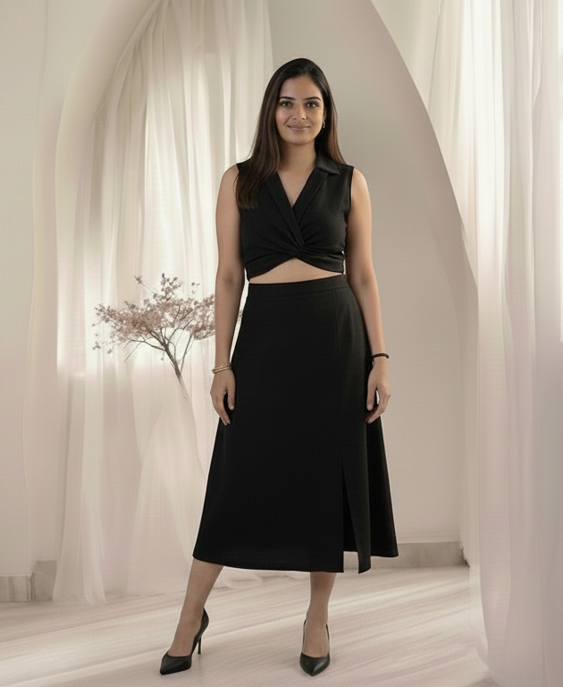 Black crop top with skirt