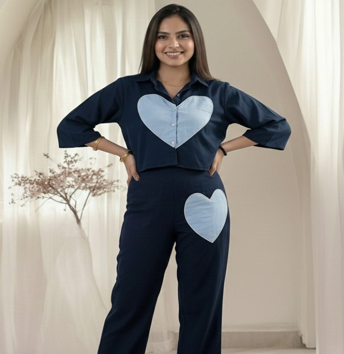 Blue heart shaped top with pants
